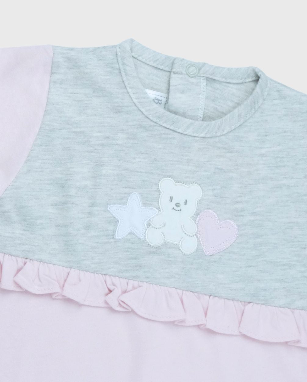 Pijama Enteriza Bordado 100% Algodón Gris Rosa Detalle