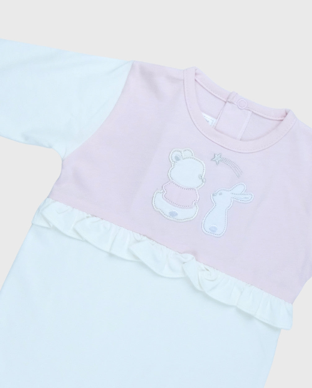 Pijama Enteriza Bordado 100% Algodón Blanco Rosa Detalle