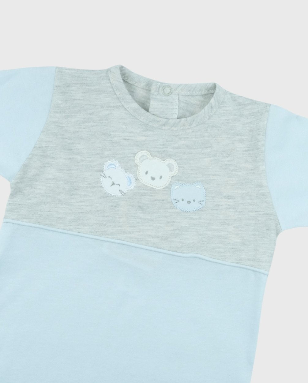 Pijama Enteriza Bordado 100% Algodón Gris Azul Detalle