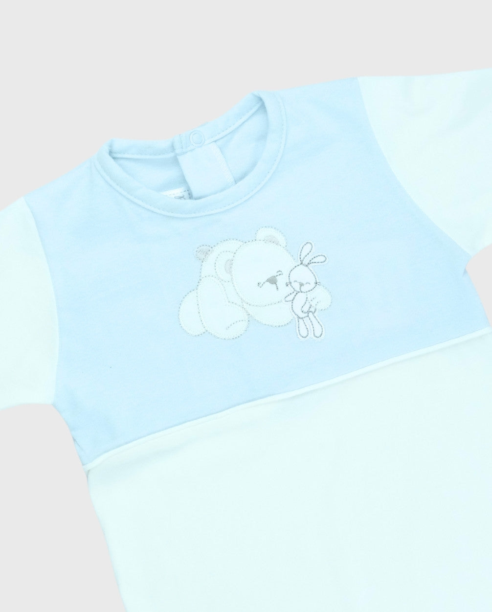 Pijama Enteriza Bordado 100% Algodón Blanco Azul Detalles