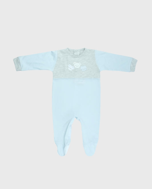 Pijama Enteriza Bordado 100% Algodón Gris Azul