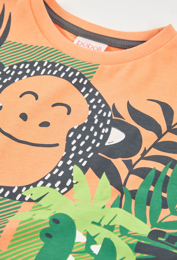 Camiseta Estampado Jungla Animales Naranja Boboli detalle