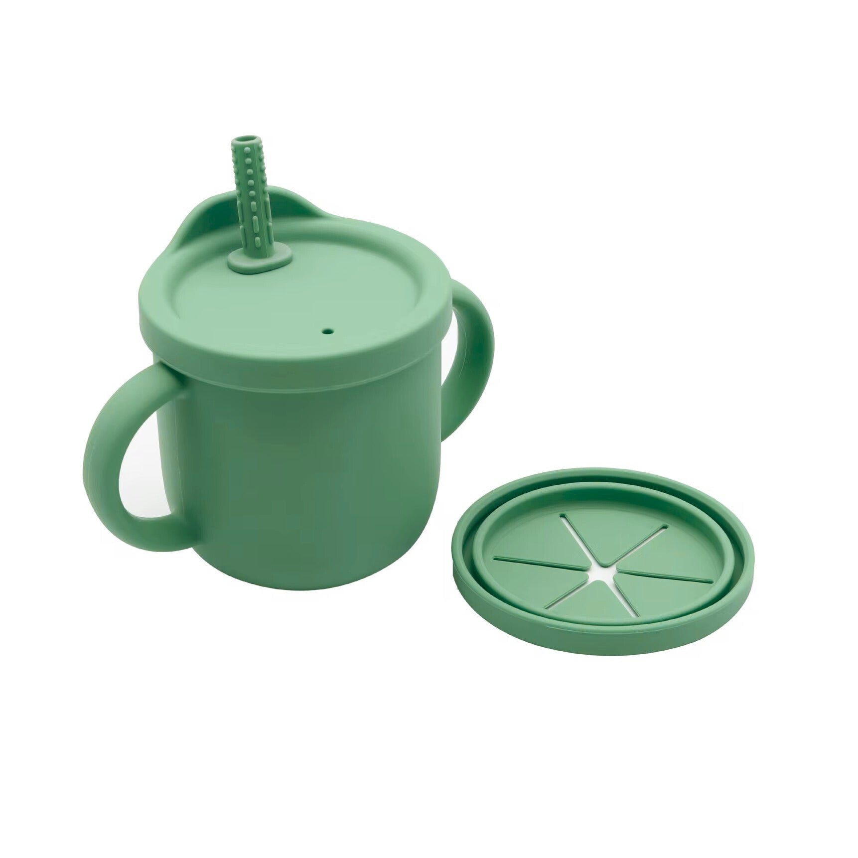 Vaso Con Asas Para Bebé en Silicona Verde Oliva
