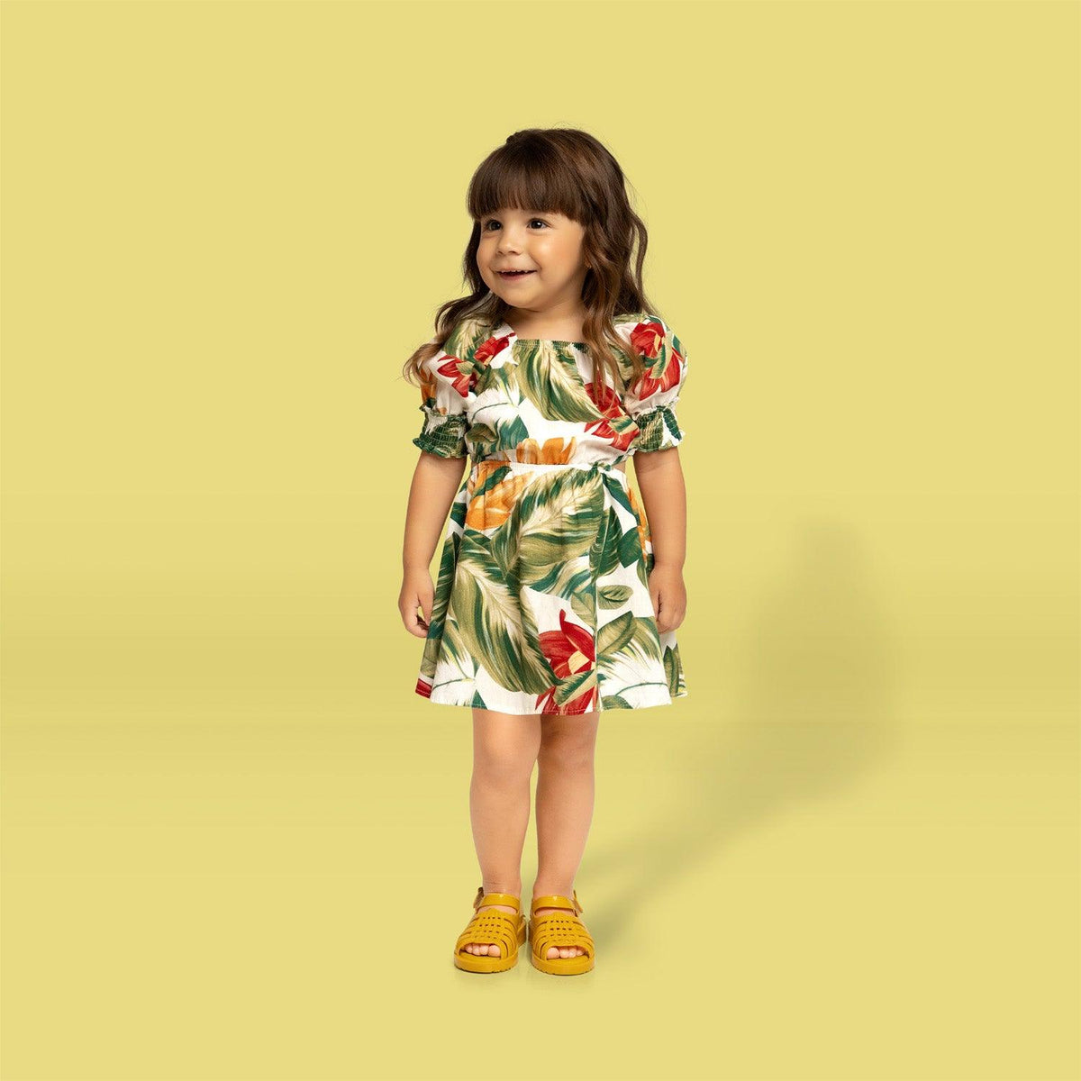 Vestido Estampado Hojas Verde