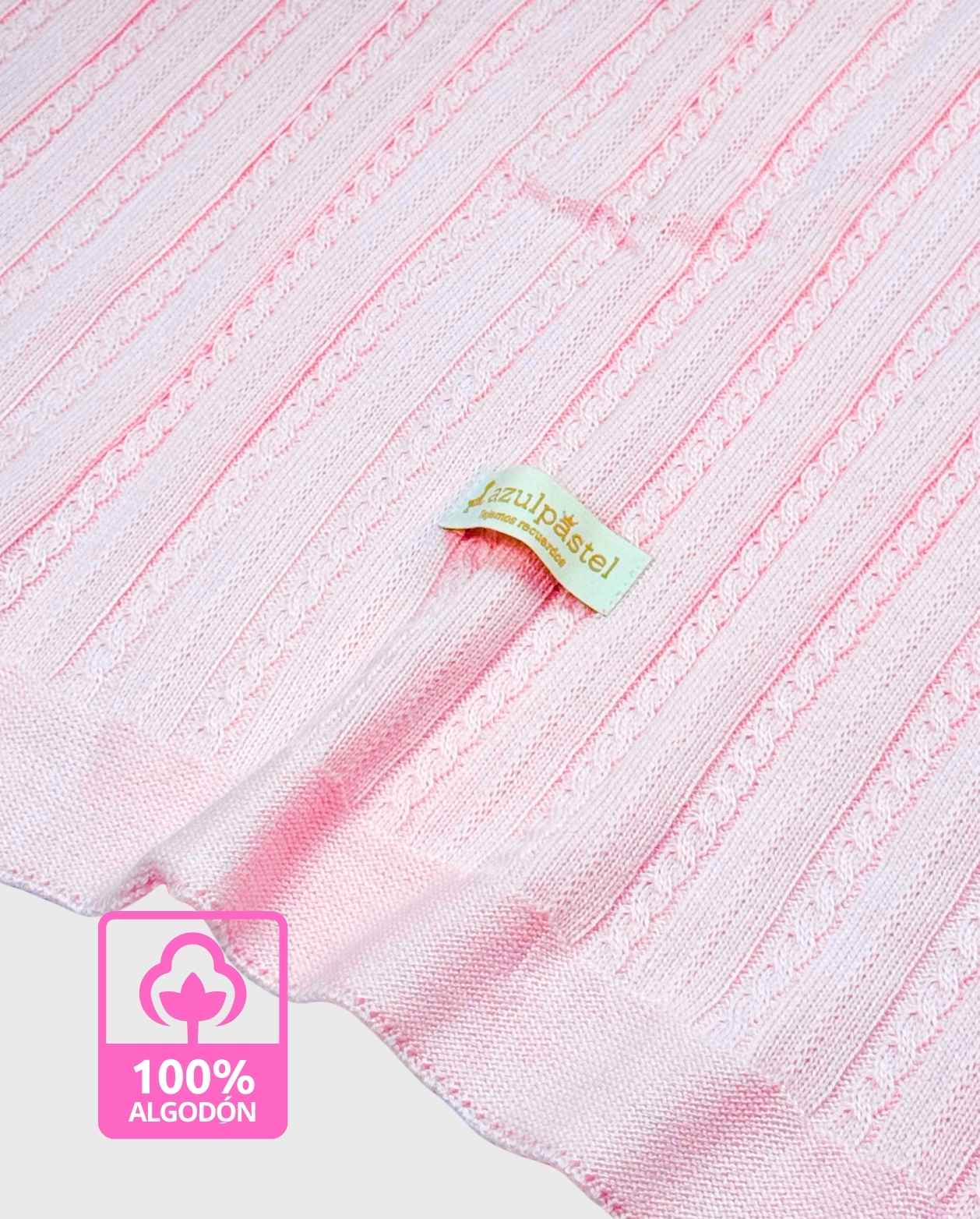 Manta Tejida Trenzada Rosa 100% Algodón Pink