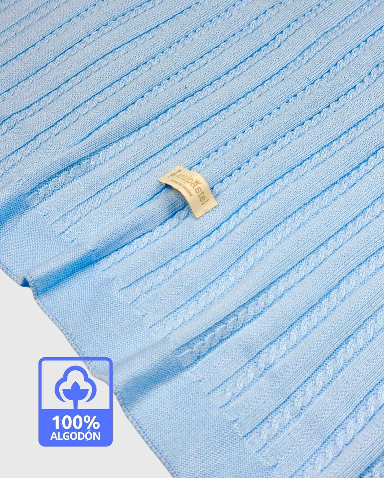 Manta Tejida Trenzada Celeste 100% Algodón Blue
