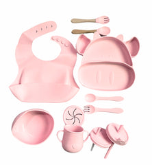 Set de Vajilla  Silicona Alimentación Vaca Rosa