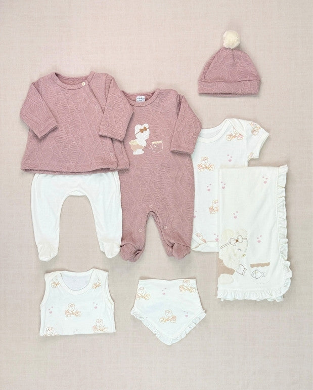 Set Primer Día Oso Pez Bebé Frambuesa