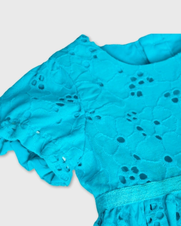 Vestido Ojalillo Bordado Azul Boboli Tela