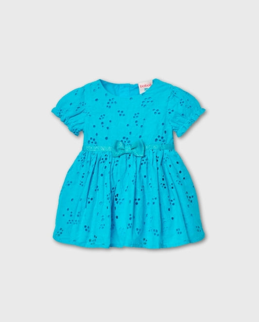 Vestido Ojalillo Bordado Azul Boboli