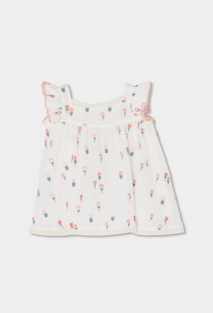 Vestido Bordado Tulipanes Blanco Boboli estilo