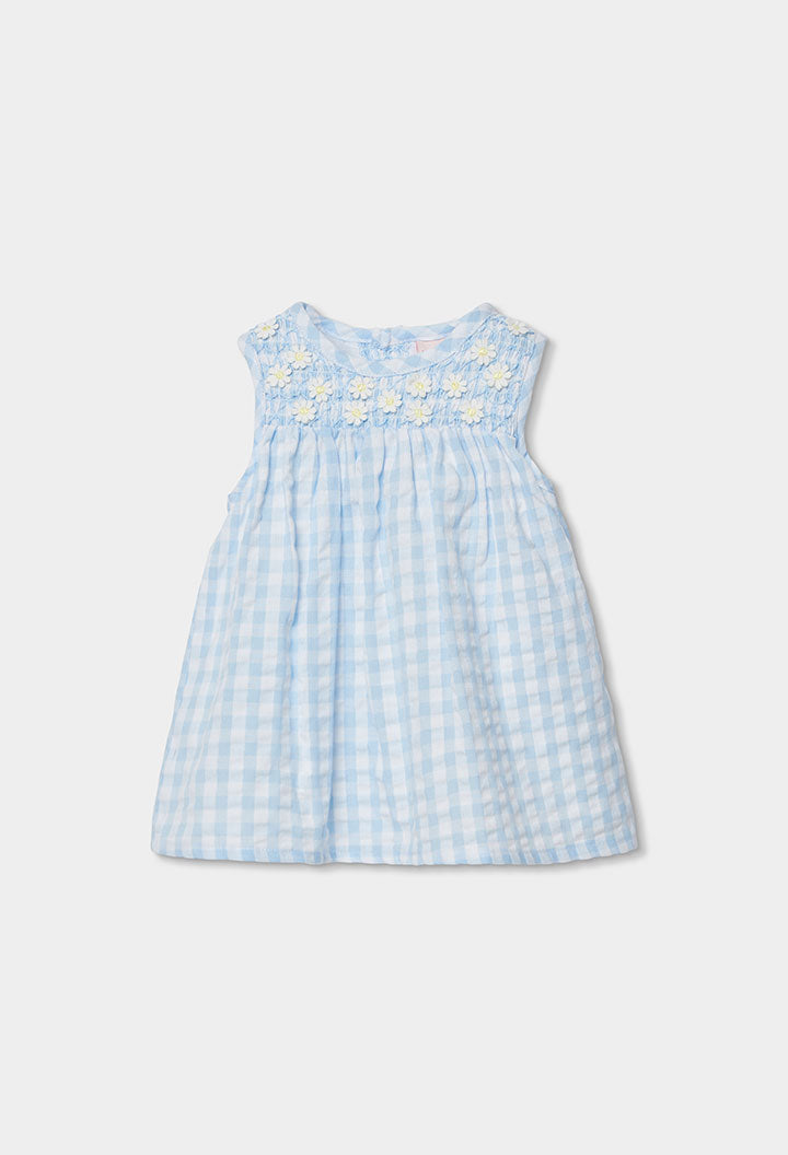 Vestido Bordado Flores Cuadros Azul Boboli 