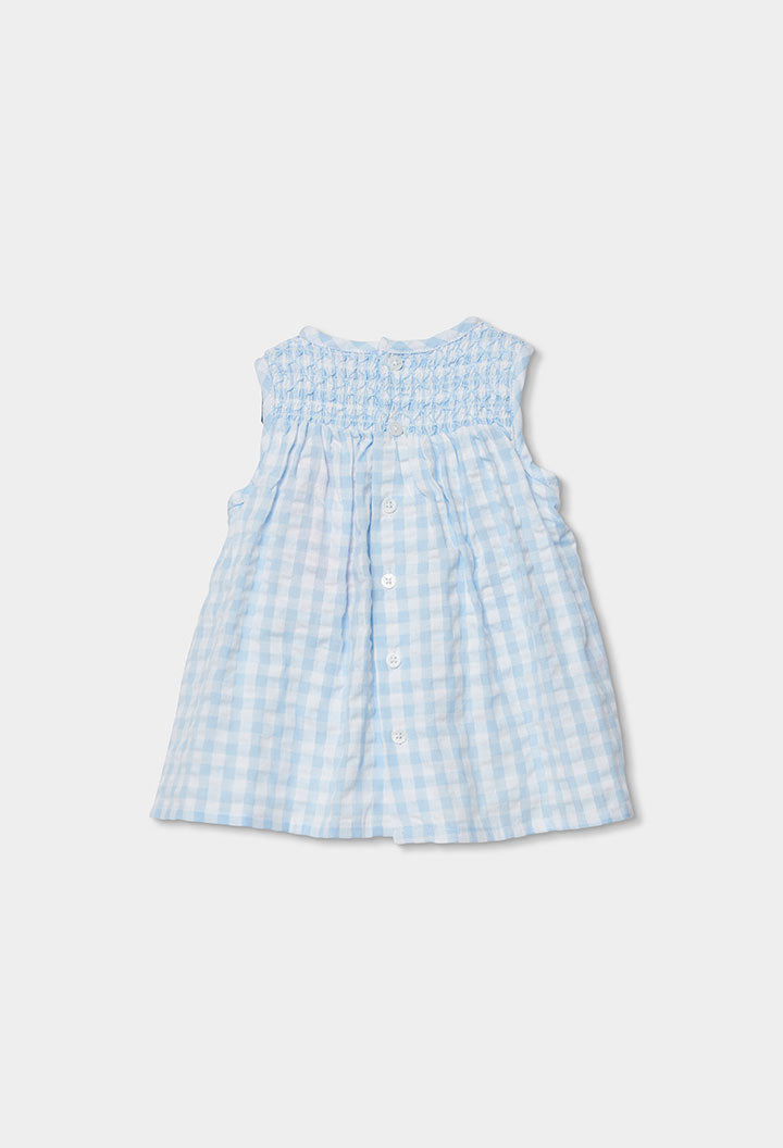 Vestido Bordado Flores Cuadros Azul Boboli estilo