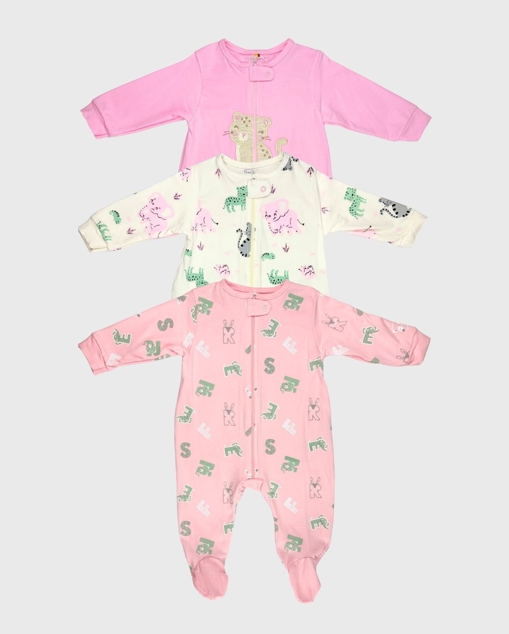 Set 3 Pijamas Estampado Bordado y Estampado Animales