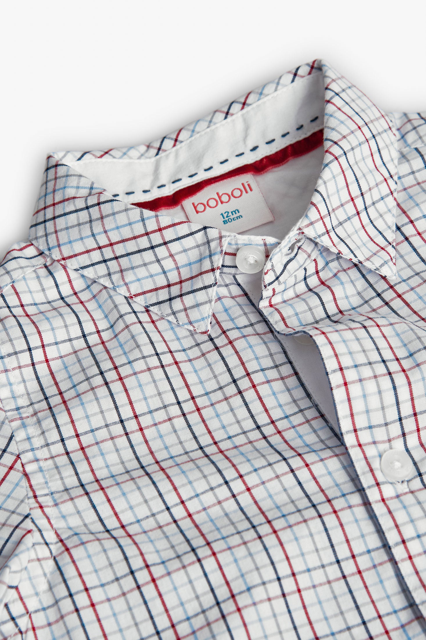 Camisa Manga Larga Cuadros Azul Rojo Boboli Detalle