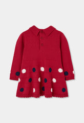 Vestido Tejido Cuello Moño Rojo Boboli