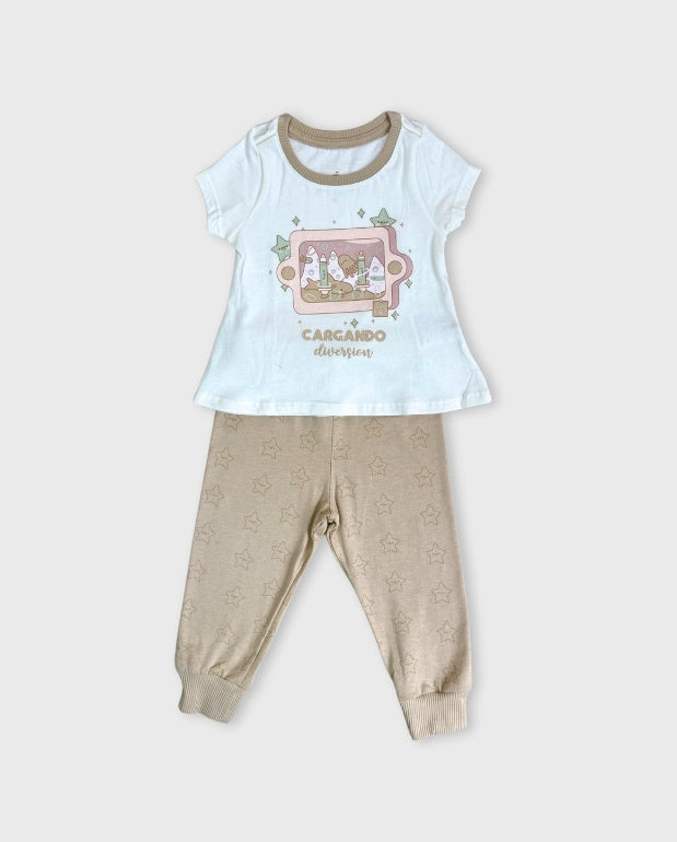 Pijama Bebé Niña Pantalon Estrellas Beige