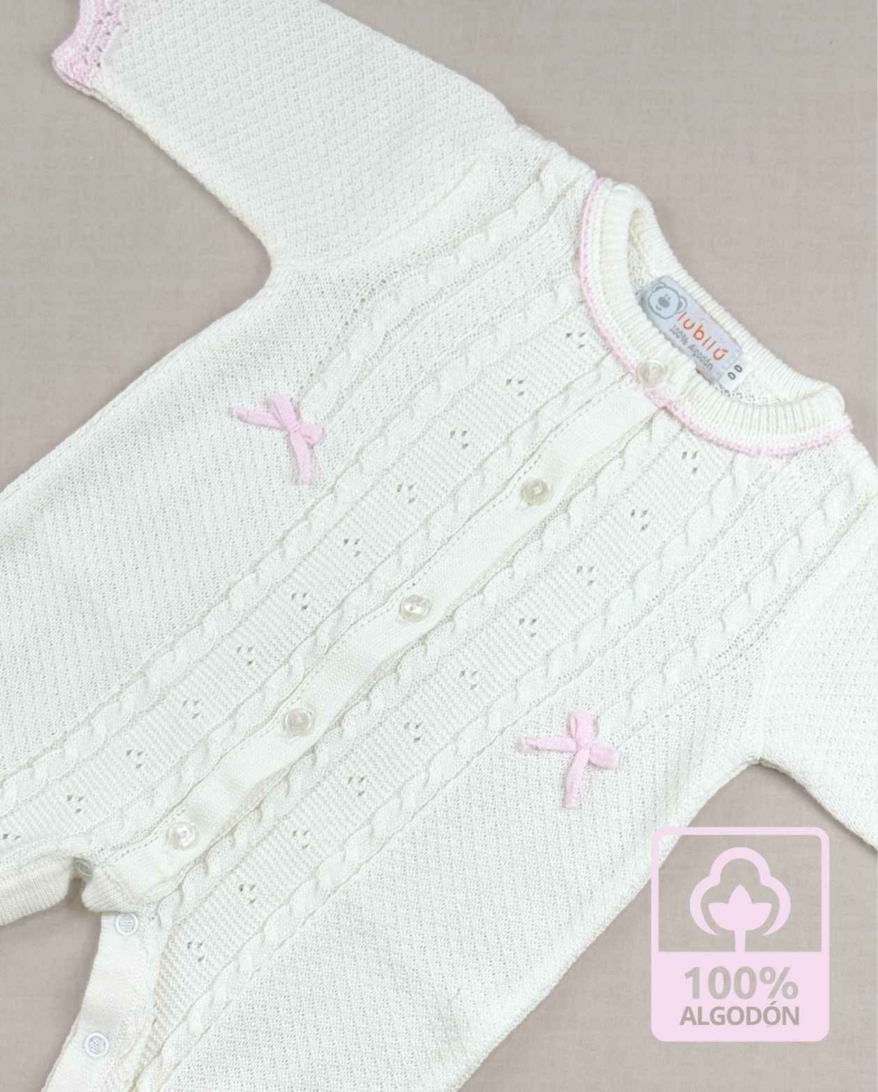 Set Primer Día Tejido Enterizo 100% Algodón Detalles Rosa  Textura