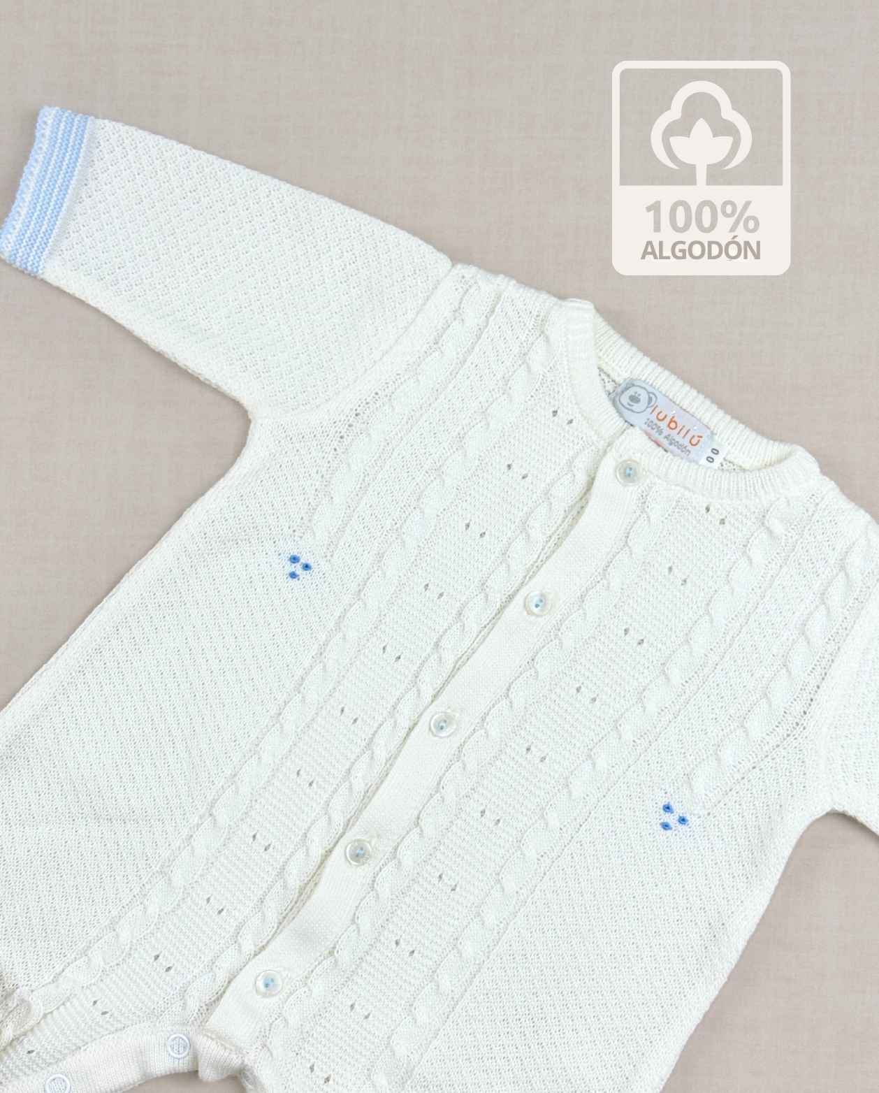 Set Primer Día Tejido Enterizo 100% Algodón Detalles Azul Textura