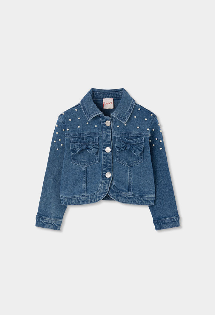 Chaqueta Detalle Perlas Denim Oscuro Boboli estilo