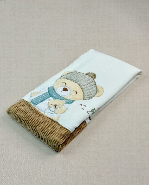 Set Primer Día Oso Bufanda Camel Cobija
