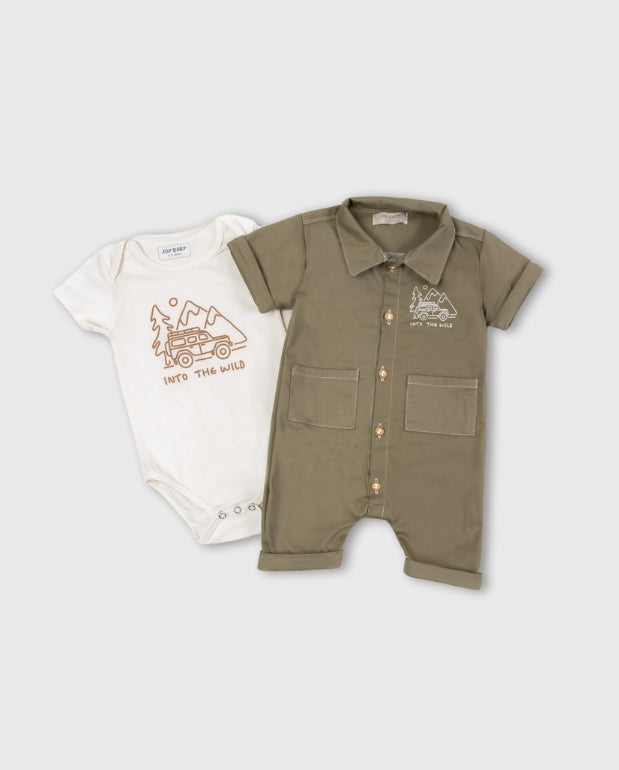 Set 2 Mameluco Bebé Niño Bosque Verde