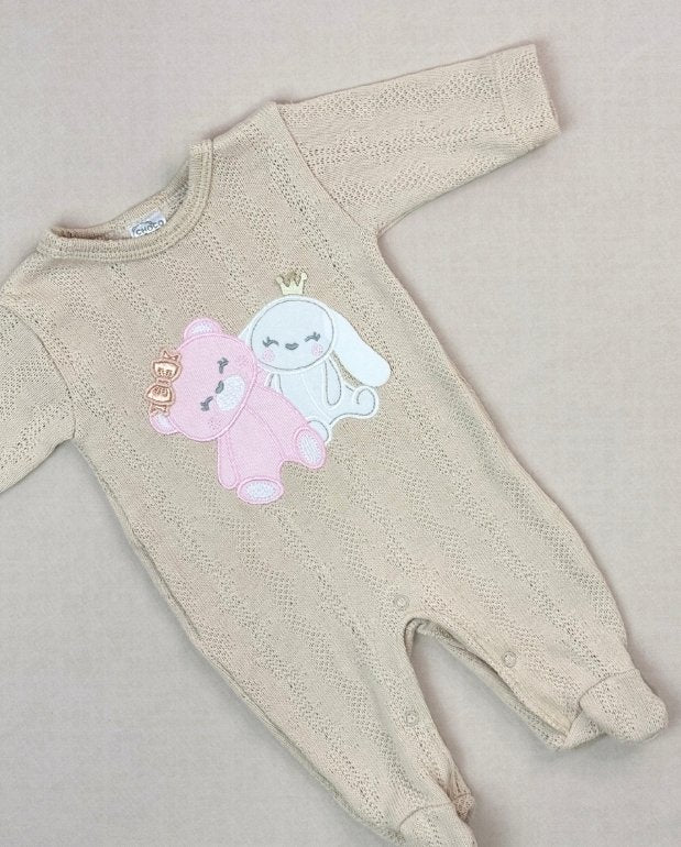 Set Primer Día Oso y Conejo Beige Rosa Friends