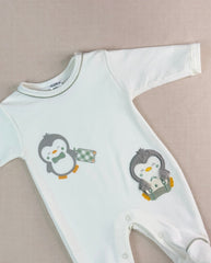 Set Primer Día Bordado Pingüino Verde Bebes