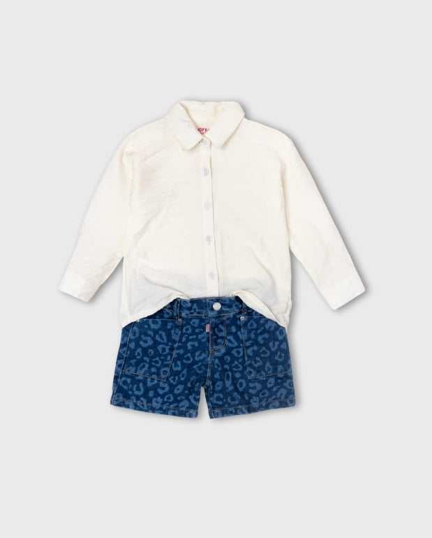 Conjunto para Niña Short Camisa Blanco 