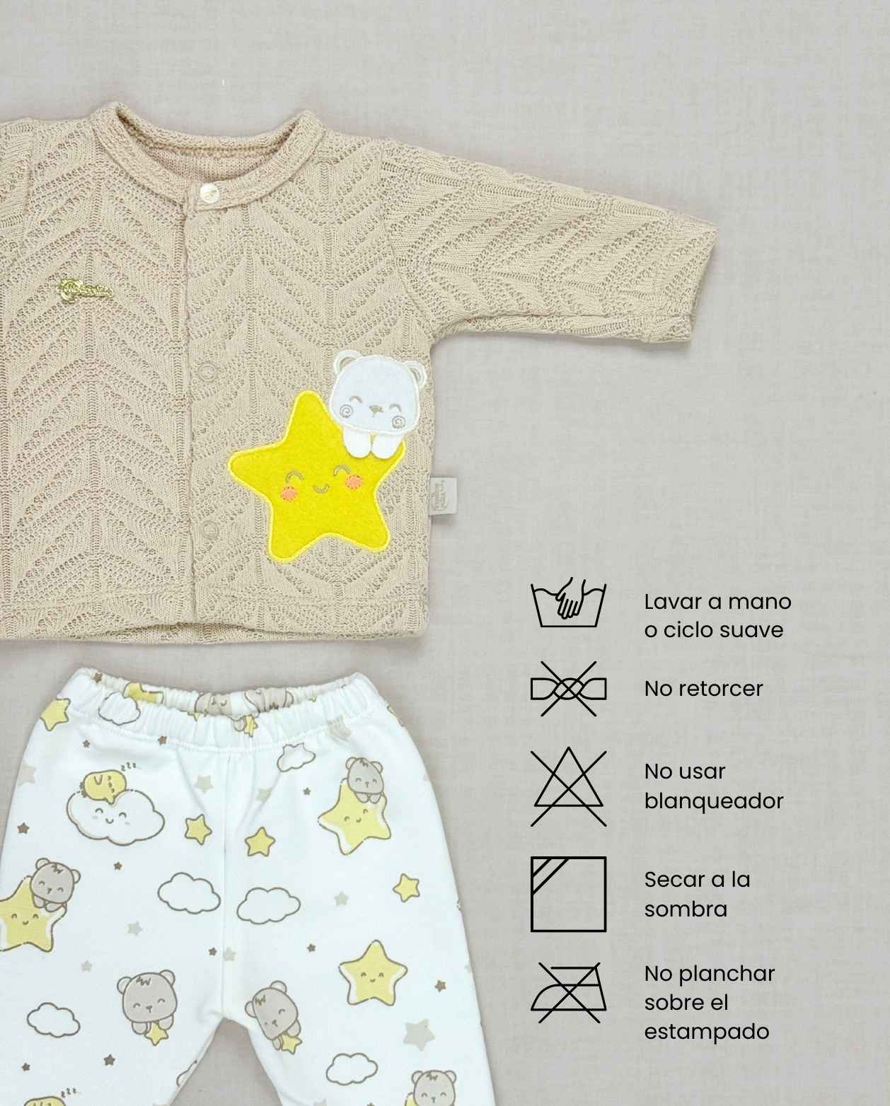 Set Primer Día Estrella Oso Café Detalle