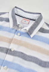 Camisa Rayas Azul Gris Boboli detalle