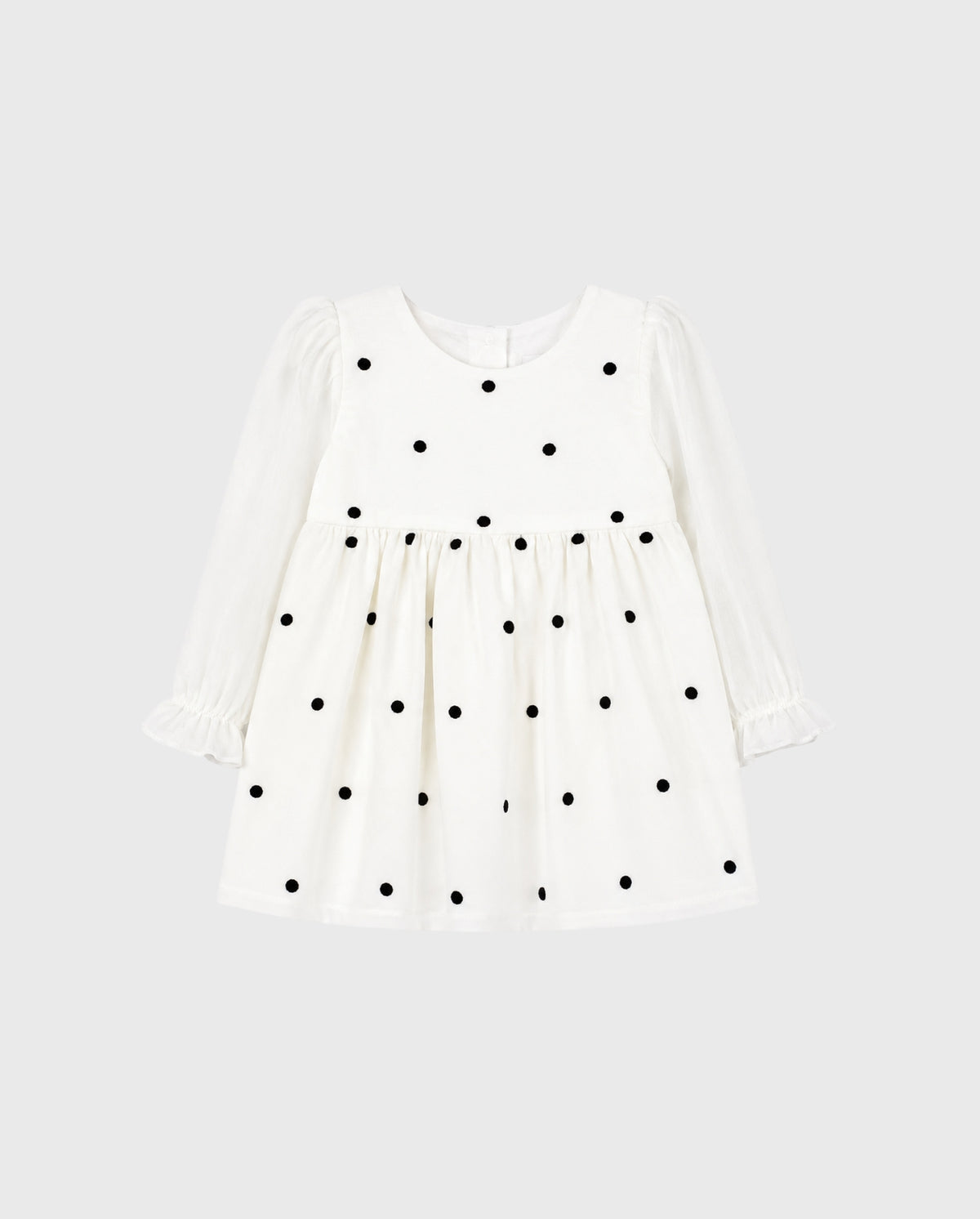 Vestido Mangas Largas Velo Puntos Blanco