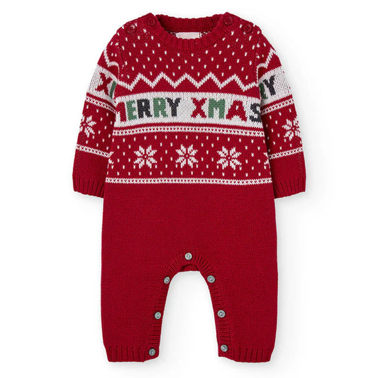 Pelele navideño rojo con estampado “Merry Xmas” para bebé