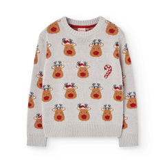 Saco tricot navideño gris con renos y bastón de caramelo para niños Boboli