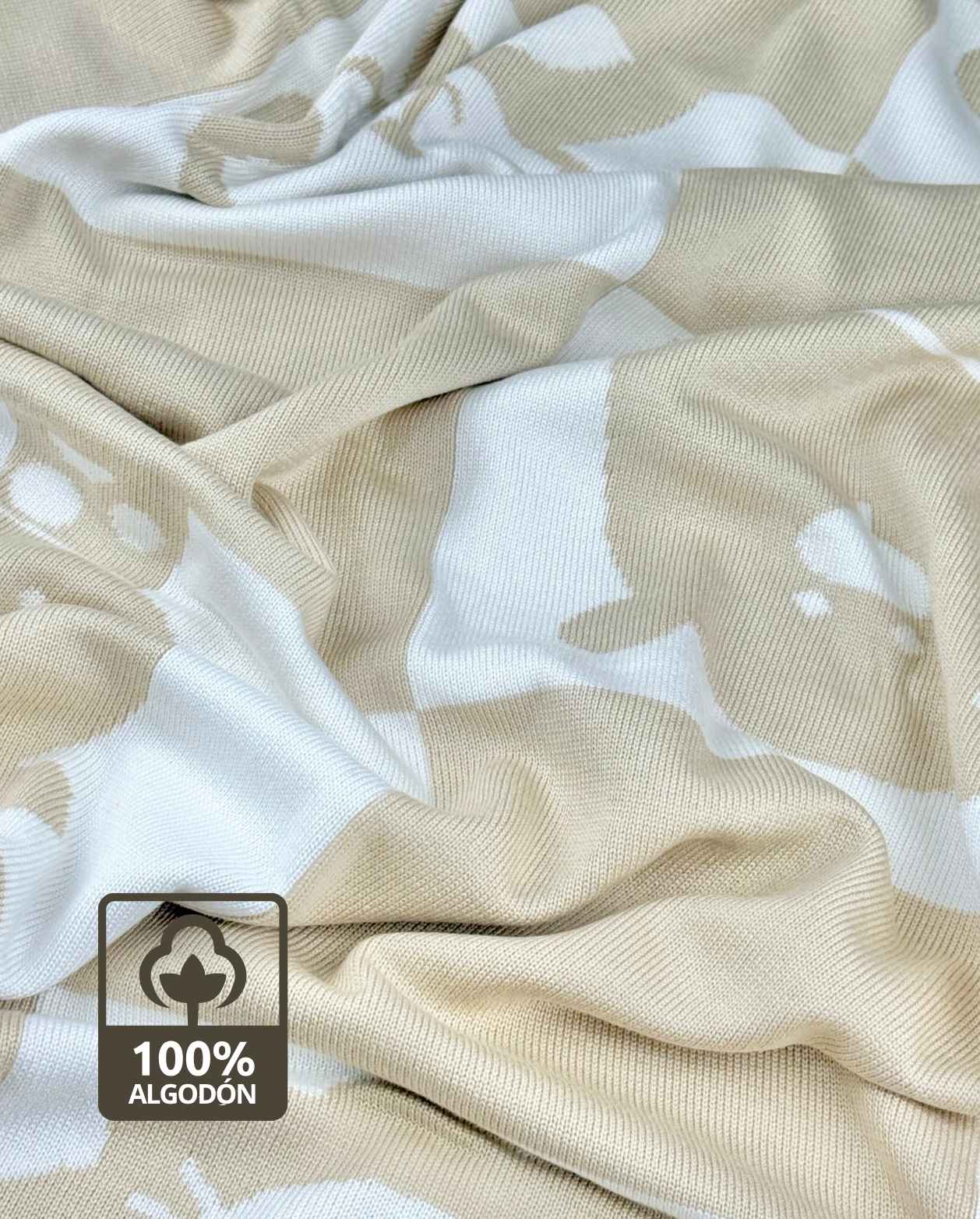 Manta Hilo Estampado Animales Beige Algodón 