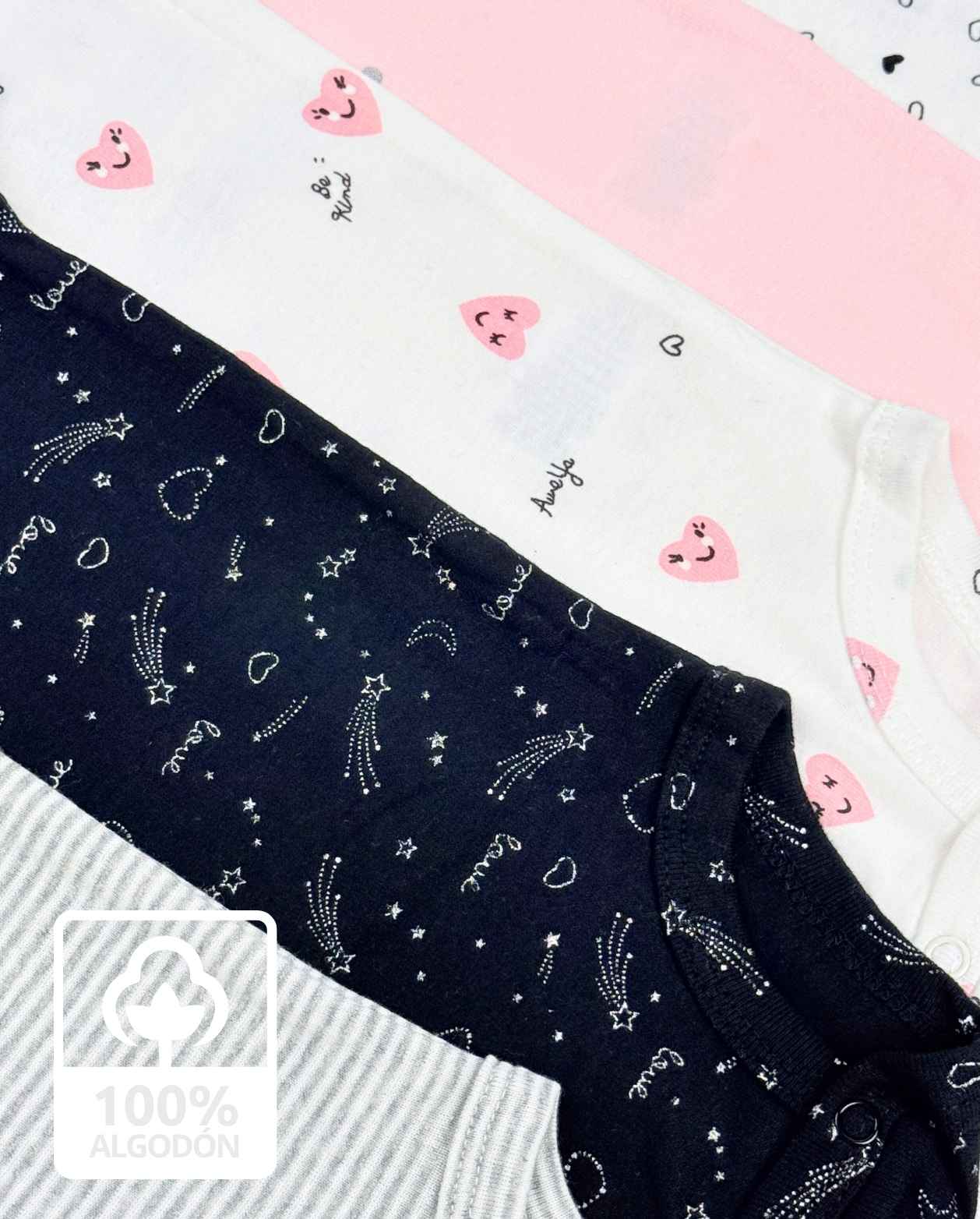 Set 5 Bodys Estampado Love Rosa Algodón 