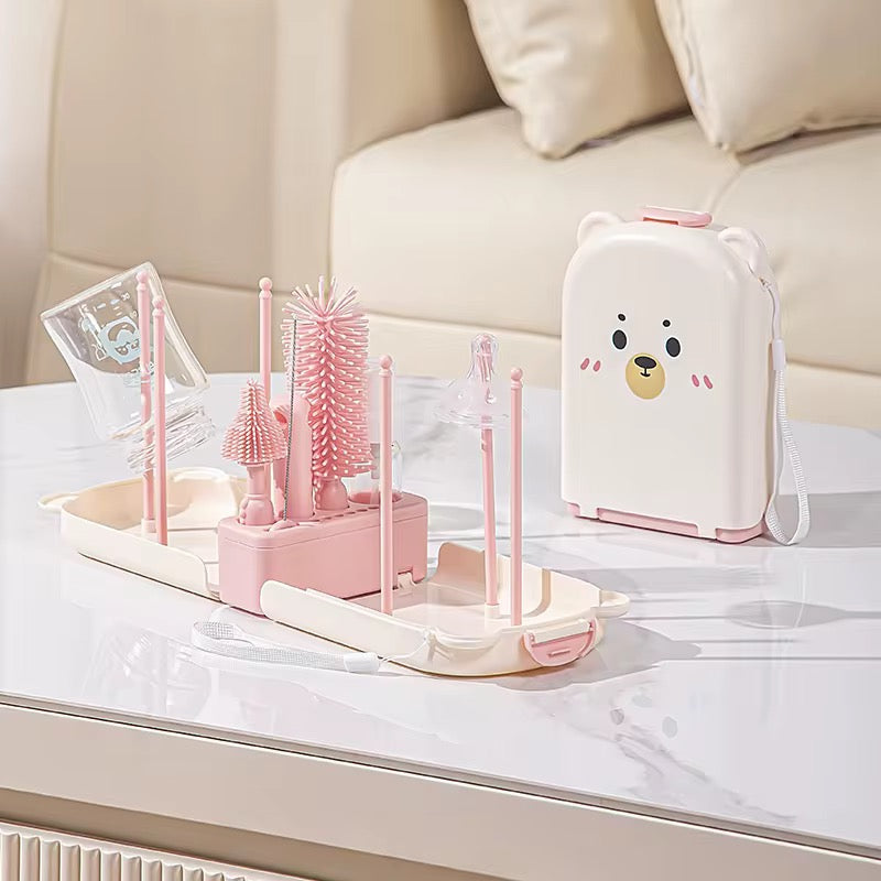 Set Lava Teteros Portátil Oso rosa