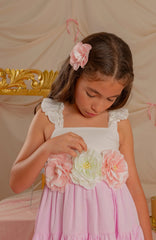 Vestido Cintura Flores Arte Rosa detalles