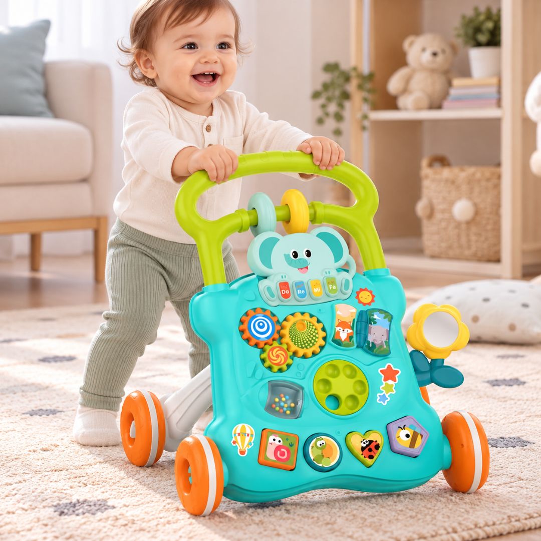Andadera Multifuncional Musical Piano Elefante Azul bebe