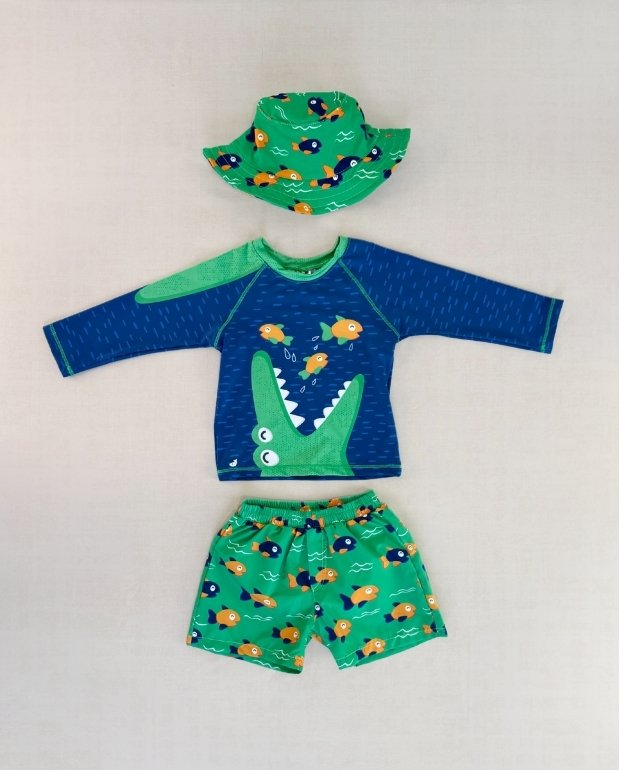 Traje de Baño Manga Larga Con Pava Cocodrilo Travesuras Infantiles