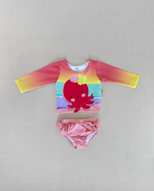 Vestido de Baño Manga Larga Pulpo Rojo