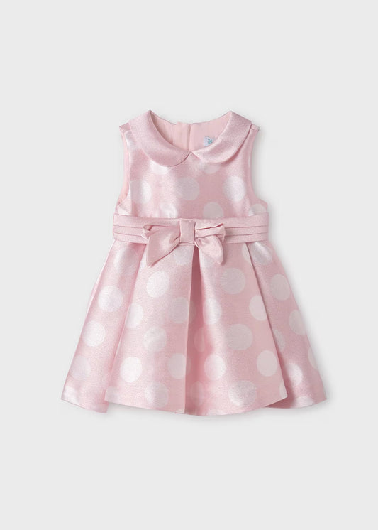 Vestido Moños Topos Detalle cuello Rosa