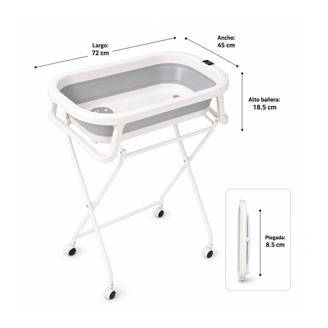 Bañera Plegable Con Soporte y Termometro medidas