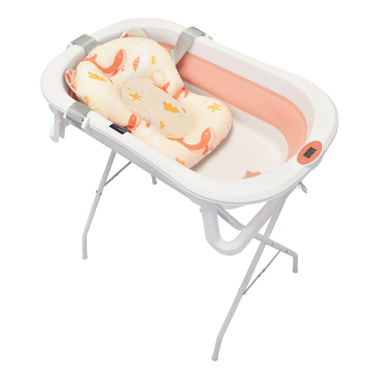 Bañera Plegable Stand Con malla y Soporte Rosa Happy Baby