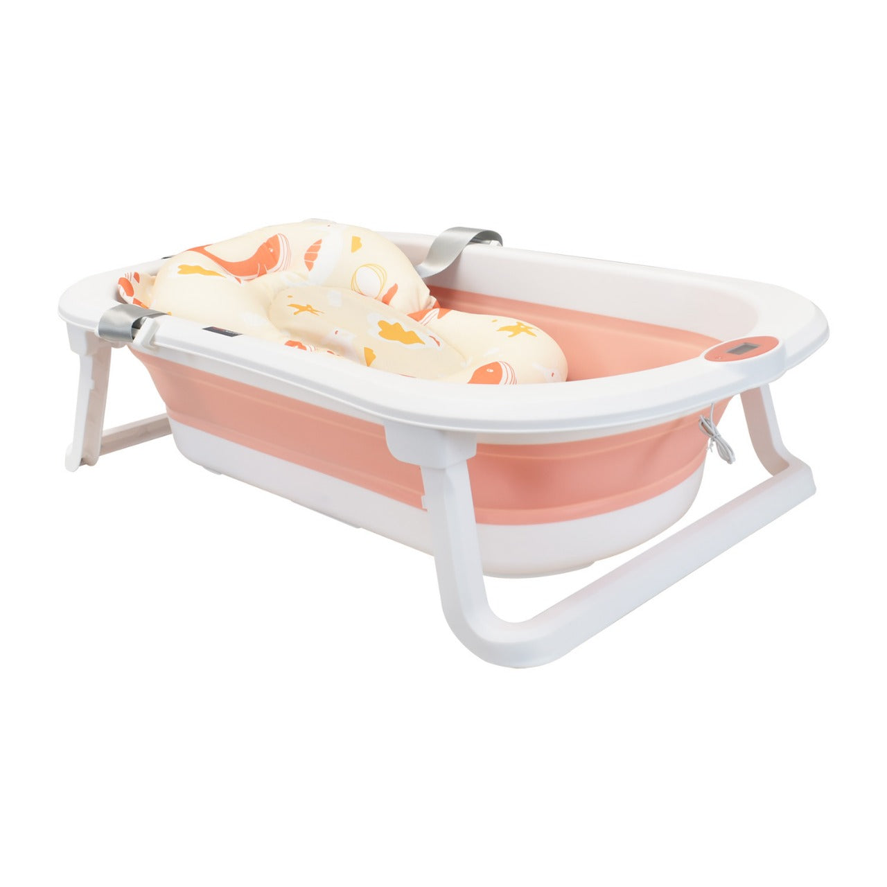 Bañera Plegable Stand Con malla y Soporte Rosa Happy Baby termometro