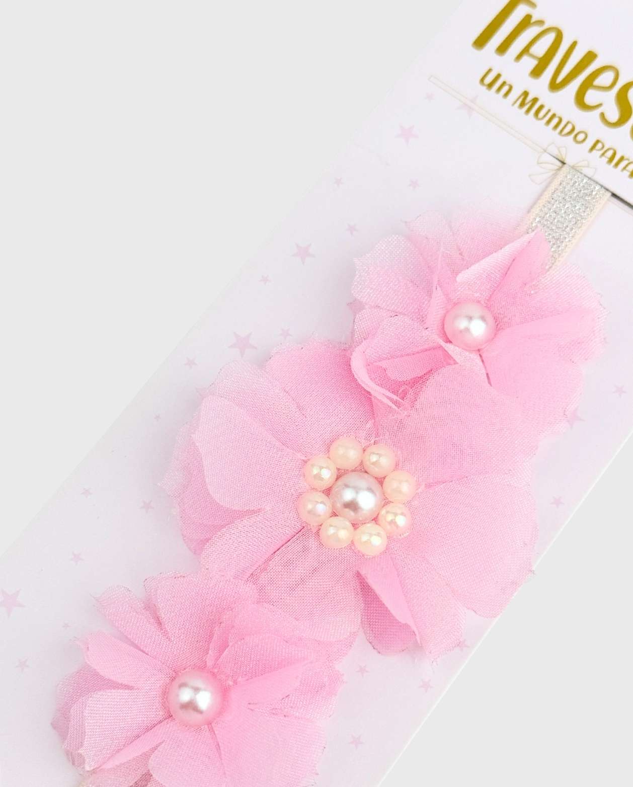 Balaca Cintillo Flores Perlas Rosado