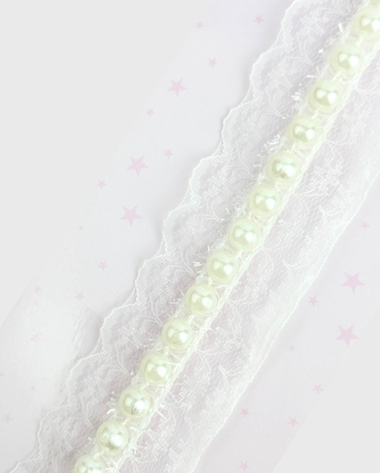 Balaca Encaje Perlas Blanco Detalle