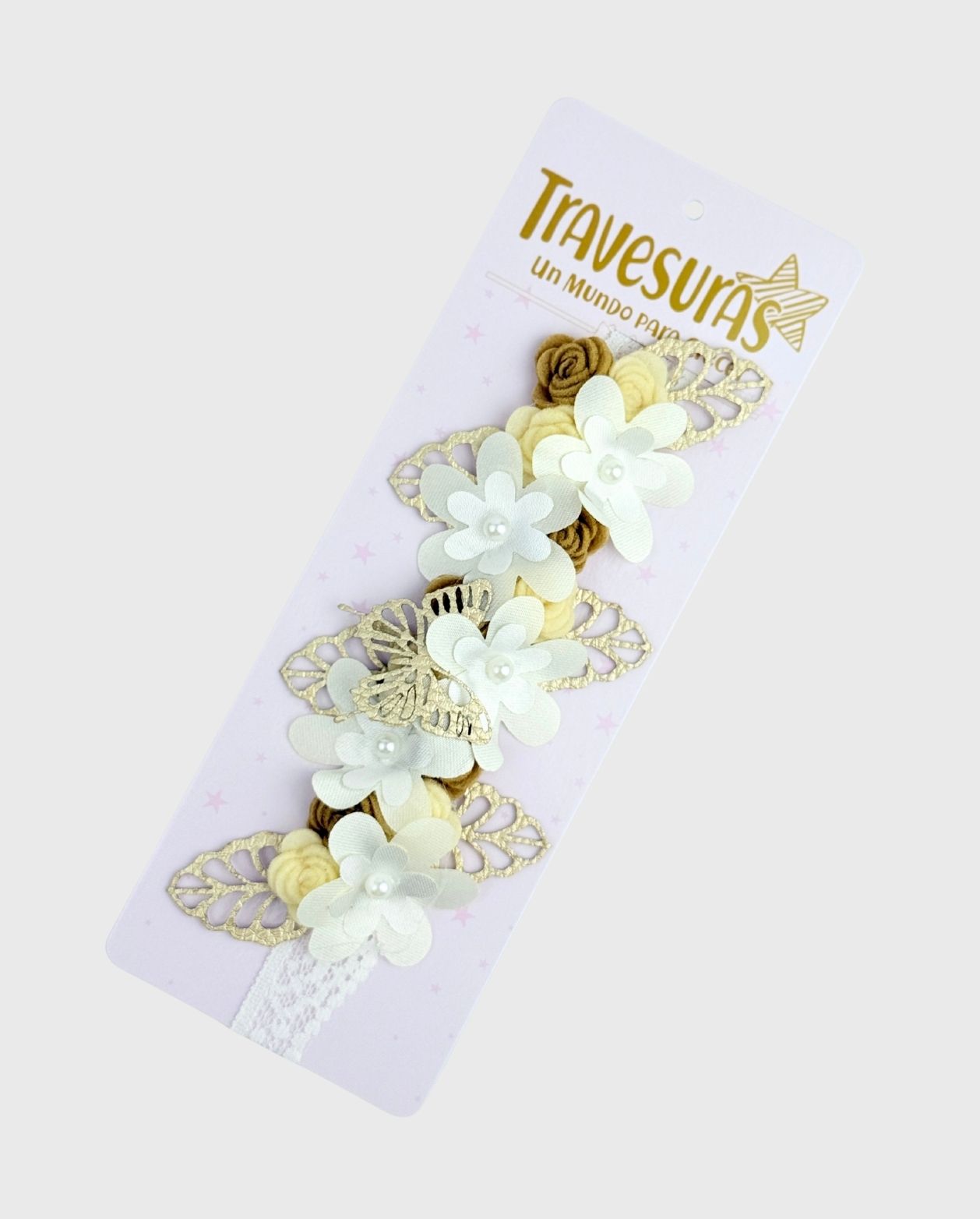 Balaca Flores Detalle Mariposa Beige