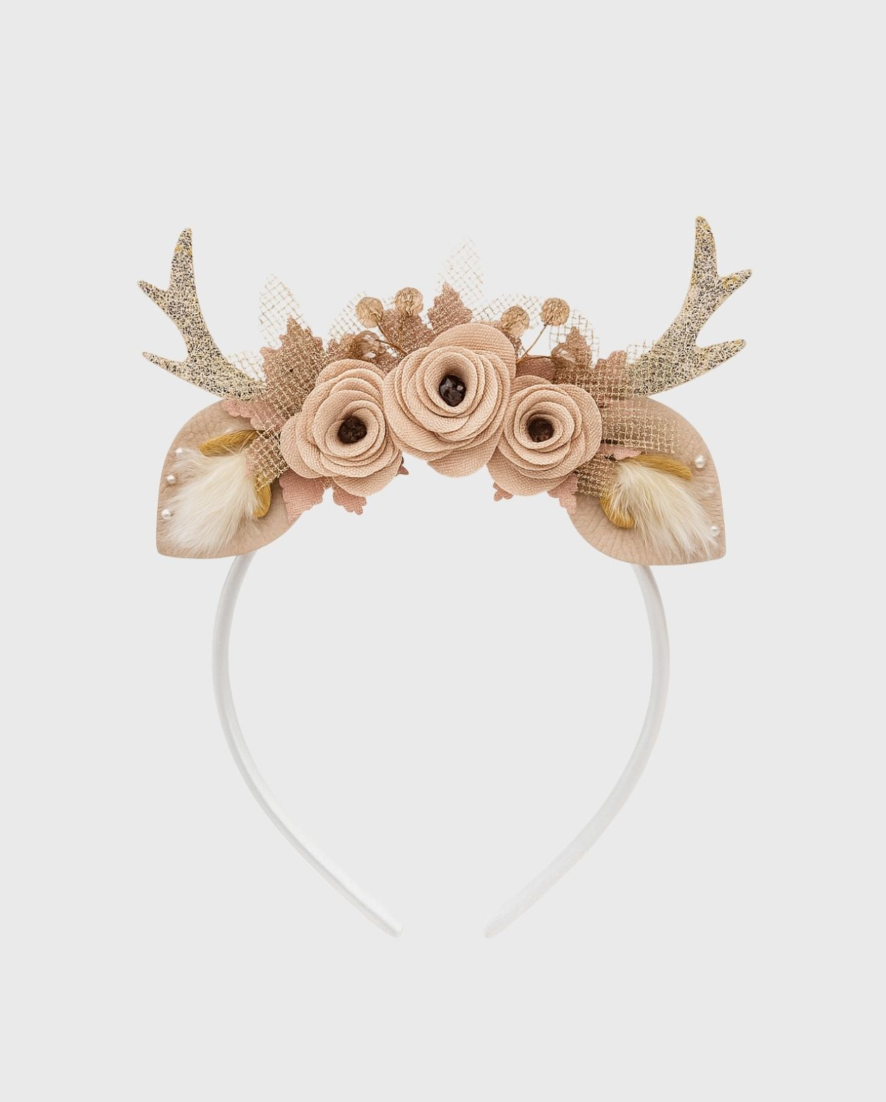 Balaca Flores y Perlas Con Aplique De Venado Blanco Travesuras