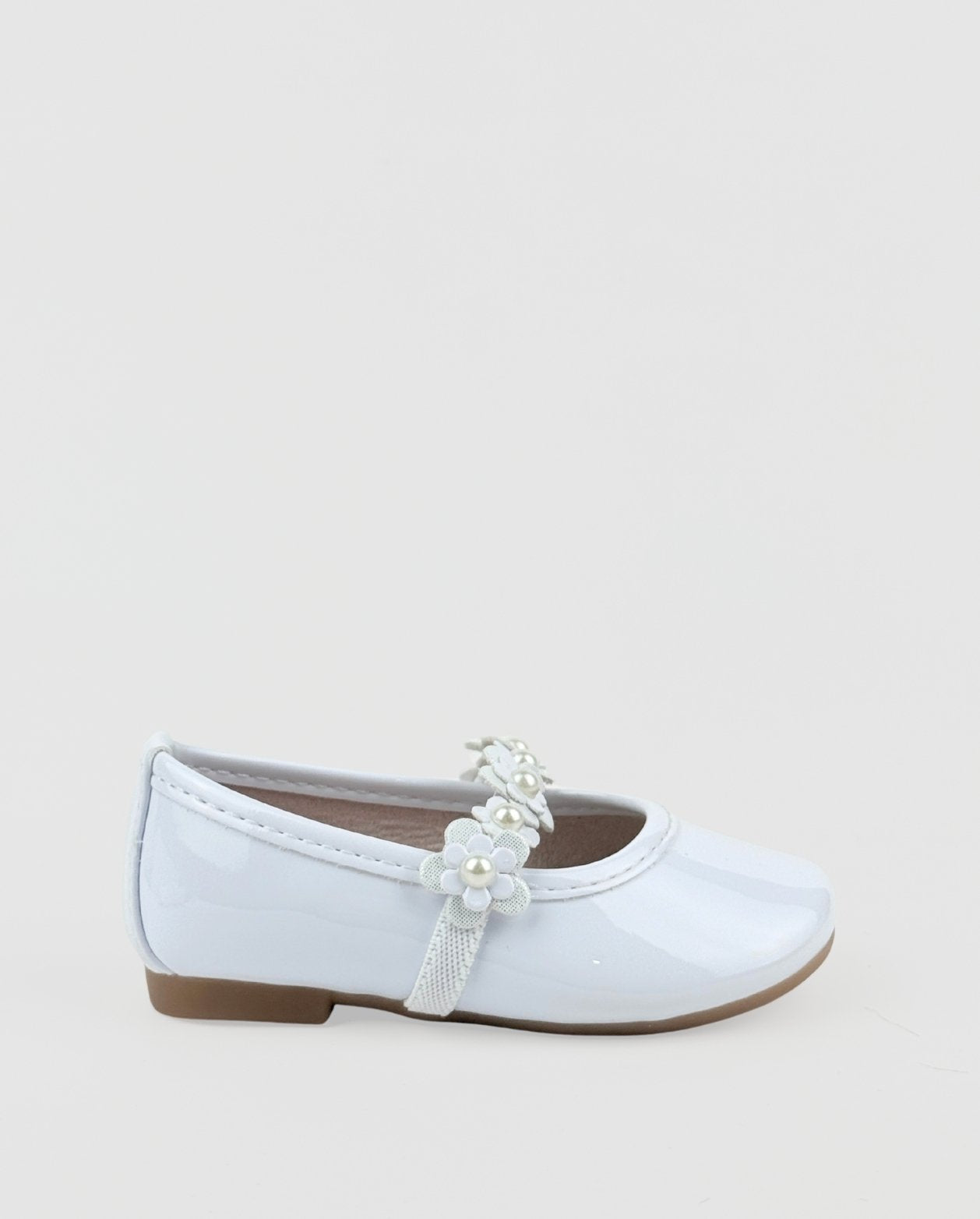 Baletas Charol Detalle Flores Blanco Fiesta